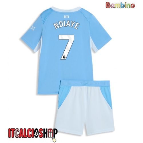 Manchester City Iliman Ndiaye #7 Prima Maglia Bambino 2026-27 Manica Corta (+ Pantaloni corti)
